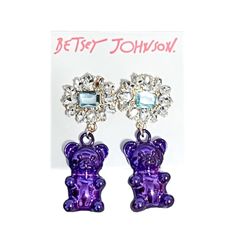 Betsey Johnson Gummy Bear Earrings. New. Have Never Been Removed From Display Backing. Good Tone Metal. Gummy Bear Earrings, Bear Earrings, Gummy Bear, Betsey Johnson Jewelry, Betsy Johnson, Gummy Bears, Body Jewellery, Earrings Color, Purple Gold