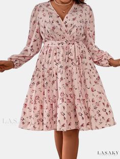 Lasaky - Womens Plus Size Boho Dress: Stylish Ditsy Print Long Sleeve Surplice Neck Smock Dress with Belt Plus Size Boho Dress, Plus Size Boho, Dress Stylish, Ditsy Print, Floral Sleeve, Dress With Belt, Stretch Dress, Smock Dress, Boho Dress