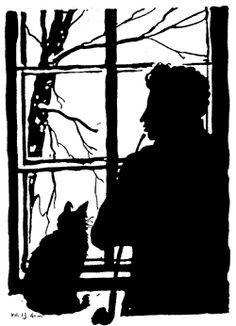 a person sitting in front of a window with a cat next to it and looking out the window