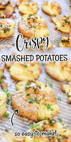 Crispy smashed potatoes on sheet pan topped with garlic, herb butter. Mashed Golden Potatoes With Skin, Fingerling Smashed Potatoes, Oven Roasted Smashed Potatoes, Roasted Potatoes Smashed, Golden Mashed Potatoes With Skin, Smashed Golden Potatoes In Oven, Roasted Smashed Potatoes In Oven, Golden Potatoes In Oven, Smashed Golden Potatoes