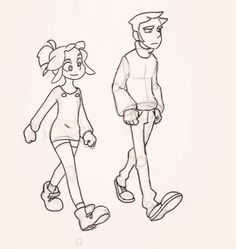 a drawing of two people standing next to each other