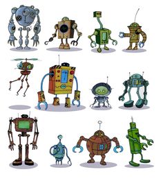 an image of cartoon robots set on white background