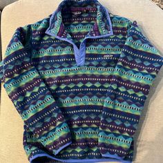 Aztec Printed Patagonia Fleece Pull Over, This Design Is Not Made Anymore. Pre-Loved But Still A Lot Of Life Left. Only Selling Because It No Longer Fits. Smoke And Pet Free Home. No Stains Vintage Patagonia Fleece, Vintage Patagonia, Patagonia Fleece, Patagonia Jacket, Patagonia Jackets, Aztec Print, Patagonia Womens, Patagonia, Blue Green