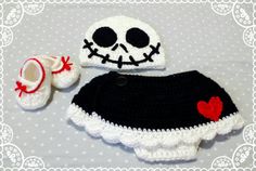 a crocheted skull hat and diaper cover with shoes