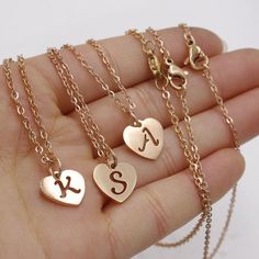 2pcs 45cm Polished Stainless steel Heart Alphabet pendant Personalized Stamping Necklace, steel Heart Necklace,A-Z Alphabet Charm Chain✿ QTY: 2pcs✿ Pendant Size: 1.2x12mm✿ Chain Length:18"(45cm) ✿ Material: 316 Stainless Steel✿Color: Rose Gold✿ Nickel Free & Lead FreeTop Quality Triangle Necklaces, Mirror Finish, Smooth edges, Highly Polished Stainless Steel horizontal Triangle . ***These are top qualityTriangle With chains.***These come in Silver, Gold or Rose Gold.Stainless steel is the gr Heart Alphabet, Suede Bracelet, Alphabet Pendant, Alphabet Charm, Stamped Necklaces, Personalized Stamps, Triangle Necklace, Charm Chain, Jewelry Tags