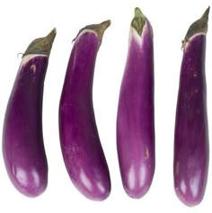 three purple eggplant's are shown in this image