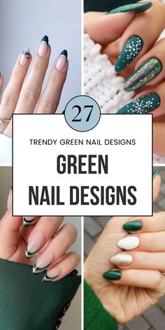 Elevate your style with 27 modern green nail designs! From short acrylic nails to elegant gel options, these designs feature gold accents and simple details perfect for any occasion. Whether you love French almond nails or masc designs, this collection has it all. Don’t forget to pin this to your "Green and Gold Nails" board for more! Nails With Green Accent, Nail Designs In Green, French Almond Tips, Chic Nail Ideas, Celestial Nails