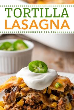 Give this tortilla lasagna recipe a try! Cheesy and loaded with ground beef, it's a family-friendly dinner you'll want to have again and again. Put this taco lasagna on your Mexican meals to make! Tortilla Lasagna, Baked Lasagna Recipe, Mexican Dinner Party, Taco Lasagna, Traditional Mexican Dishes, Mexican Meals, Meals To Make, Family Friendly Dinners, Mexican Dinner