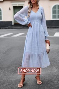 Lantern Sleeve V Neck Dress Female Vintage Solid Casual Loose Holiday Dress Casual Midi Dress With Lantern Sleeves, Casual Midi Dress With Lantern Sleeves For Brunch, Casual Lantern Sleeve Maxi Dress For Summer, Casual Lantern Sleeve Midi Dress For Spring, Spring Casual Midi Dress With Lantern Sleeves, Casual Midi Dress With Lantern Sleeves For Spring, Long Sleeve Non-stretch Dress For Brunch, Non-stretch Long Sleeve Dress For Brunch, Trendy Spring Dresses With Lantern Sleeves