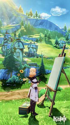 an animal is standing in front of a painting easel