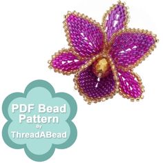 the bead pattern has been made to look like a flower with purple petals and gold centers