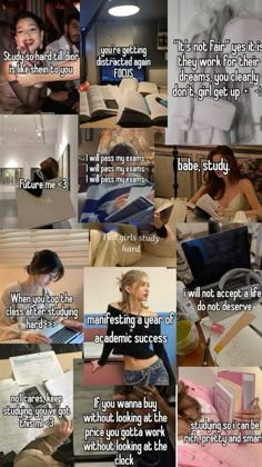 a collage of pictures with some people working on laptops and writing in notebooks