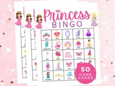 the princess game card is shown on a pink background