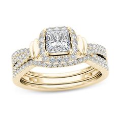 an engagement ring set with a princess cut diamond