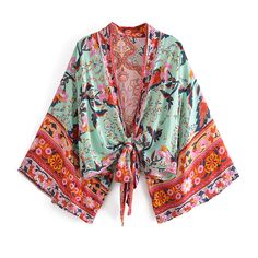 Kimono Wrap Top, Boho Robes, Kimono Women, Summer Beach Shorts, Boho Festival Fashion, Kimono Wrap, Short Kimono, Boho Kimono, Vintage Floral Print