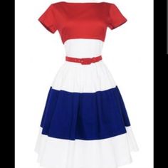 Pinup Couture -Size 2x -Never Worn Pinup Fashion, Red White And Royal Blue, 50s Outfits, Patriotic Dresses, Party Frocks, Amanda Dress, 50's Style, Pinup Couture, Frock Dress