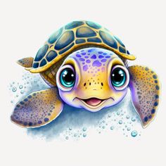 a cute little turtle with big blue eyes