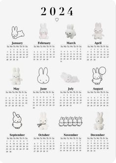 a calendar for the new year with different animals and numbers in each month, including one bunny