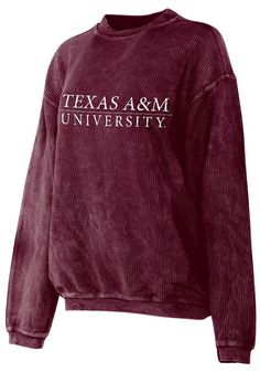 Make your way to the big game in this Texas A&M AggiesWomens Maroon Corded Crew Sweatshirt! This Aggies Long Sleeve Sweatshirt features a screen print team graphic. Stay warm and comfortable with this Womens Texas A&M Aggies Crew Sweatshirt. Pullover crew, Vintage Washed, Extra Soft Heavy Knit, Corded Texture, Oversized Body, 100% COTTON Msu Spartans, Texas Tech Red Raiders, Frog T Shirts, Texas Tech, Texas A&m, Heavy Knit, Penn State, Michigan State, Softest Sweater