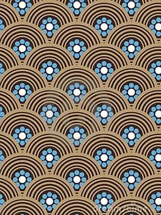 an art deco style pattern with blue and white circles