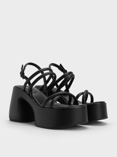 Chunky Platform Sandals, Black Platform Sandals, Chunky Sandals, Shoe Inspo, Charles Keith, Black Platform, Chunky Platform, Black Chain, Casual Style Outfits