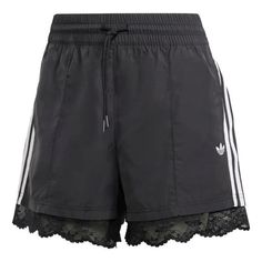 (WMNS) adidas originals Lace Trim 3-Stripes Shorts 'Black' II5605 Adidas Short, Festival Attire, Adidas Shorts, Adidas Outfit, Workout Attire, Fall Fits, Stylish Sneakers, Striped Shorts, Aesthetic Fashion