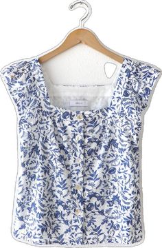 Tops And Blouses, A World, Print Tops, Fashion Games, White Blue, Design Trends, Blouses, Blue, White