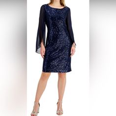 New With Tags 100% Authentic About This Item Occasion: Formal Manufacturer: Connected Apparel Color: Navy Blue With Multicolor Sequins Care Instructions: Hand Wash Features: Sequined Round Neck Sheath Slitted Chiffon Sleeves Lined Has A Stretch Available In Sizes: 10 14 14w 20w 24w #Bx-R90424 Approximate Measurements For Size 14w: Here Are The Measurements For Size 14w: Bust: 45 Inches Waist: 46 Inches Hips: 51 Inches Length: 39.5 Inches Elegant Sequined Chiffon Dress, Elegant Chiffon Dress With Sequins, Blue Fitted Long Sleeve Chiffon Dress, Blue Long Sleeve Chiffon Dress For Evening, Blue Knee-length Chiffon Evening Dress, Evening Blue Long Sleeve Chiffon Dress, Blue Long Sleeve Chiffon Evening Dress, Cocktail Chiffon Dress With Sequins, Fitted Blue Chiffon Evening Dress