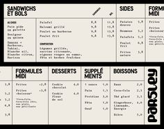 an old style menu for sandwiches and desserts with numbers on the side, in black and white