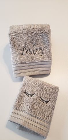 This whimsical, personalized makeup towel and washcloth set will make a perfect addition to anyone's beauty routine! The set is made of soft 100% cotton terry cloth and can be chosen in black, gray or beige to hide any makeup staining. There are many embroidery thread colors from which to choose. (Refer to the secondary color list when choosing thread color for your order.) These make grea gifts or for your everyday use to protect your towels. Also great from traveling...you don't want to leave Makeup Towel, Gift Bachelorette Party, Bachelorette Party Gift, Travel Towel, Thread Colors, Bachelorette Party Gifts, Bachelorette Gifts, Towels Design, Beauty Routine