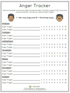 the worksheet for an anger tracker is shown in this printable activity sheet