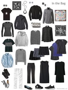 an assortment of clothes and shoes arranged in the shape of a circle on a white background