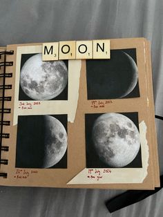 an open book with pictures of the moon on it