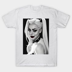 a white t - shirt with a black and white image of a woman's face