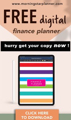 a tablet with the text free digital finance planner hurry get your copy now to click here