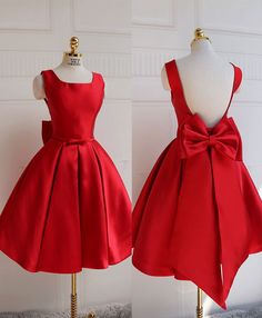 Prom Dress With Bow, Red Homecoming Dresses, Make Your Own Dress, Red Party, Satin Short, Custom Size Dresses, Short Prom Dress, فستان سهرة, Red Dresses