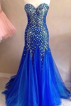 Prom Dress Cheap, Sweetheart Evening Dress, Crystal Prom Dress, Modest Prom, Royal Blue Prom Dresses