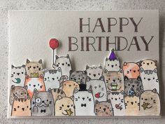 a birthday card with many cats on it