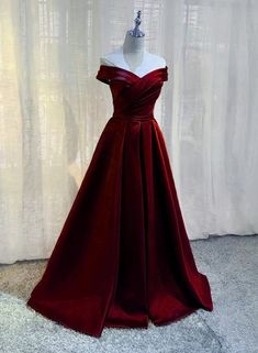 Burgundy A-line Floor Length Satin Prom Dress Outfits For Women Party Dress Outfits For Girls Red A-line Satin Dress For Prom, Formal A-line Dress With Satin Finish, Red Satin Dress For Banquet, Red Satin Finish Party Dress, Red Satin A-line Dress, Red Satin Finish Dress, Red Satin Dress With Satin Finish, Red A-line Evening Dress, Red A-line Gown For Party