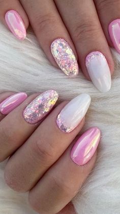 Pink Shellac Nails Designs, Nails 2024 Almond, Sparkle Summer Nails, Bio Gel Nail Designs, Pink Summer Nails 2024, Nails Ete, Hen Do Nails, Thanksgiving Nails Design, Pink And Purple Nails