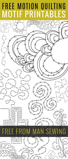 the free motion quilting motif printables pattern is shown in black and white