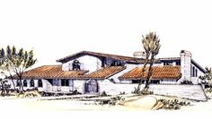 this is an artist's rendering of the front elevation of these mediterranean - style home plans