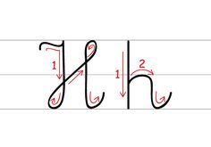 the letters h and n are drawn in two different lines, each with an arrow