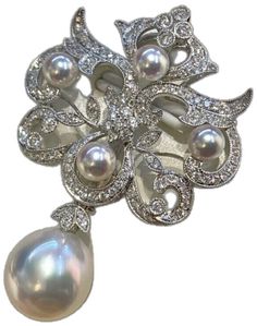 Victorian Brooch, Sea Pearls, 925 Silver Jewelry, 925 Jewelry, Pearl Drop, Real Diamonds, Cultured Pearls, Diamond Gemstone, Antique Jewelry