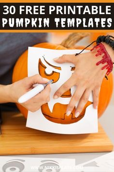 30 Free Printable Pumpkin Carving Templates; here are some PDF printables to use on your halloween pumpkins this year! Jack-o-lantern traceable! Halloween Pumpkin Stencils Printables, Pumpkin Stencils Templates, Carved Pumpkins Stencils, Carve A Pumpkin, Pumpkin Face Stencils Free Printables