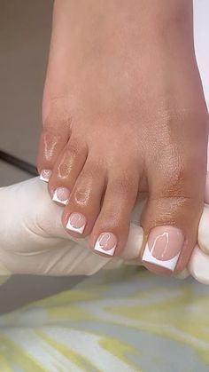 Thick French Tip Toes, Metallic Square Nails, Baddie French Tip Acrylic Nails, Deep French Nails, French Toe Nails, French Tip Toes, French Pedicure, French Manicures, Gel Toe Nails