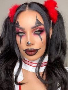 Clown Face Makeup, Clown Makeup Looks, Girl Halloween Makeup, Cute Clown Makeup, Halloween Makeup Witch, Halloween Makeup Sugar Skull, Halloween Makeup Clown, Halloween Rave, Joker Makeup