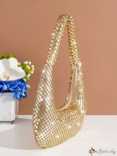 BirdinBag - Sequin-Embellished Gold Hobo Bag - Perfect for Party Events! Party Shoulder Bag, Party Shoulder Bag With Sequins, Party Tote Shoulder Bag, Rectangular Sequined Shoulder Bag For Party, Sequin Shoulder Bag For Party, Glamorous Shoulder Bag For Parties, Gold Sequined Bags For Party, Rectangular Sequined Party Shoulder Bag, Gold Sequined Party Bag