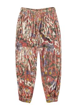 Current Boutique-Chanel - Orange & Multi Color Floral Silk Blend Sz 4 Summer Festive Floral Print Pants, Floral Print Bottoms For Spring Festivities, Spring Floral Print Festive Bottoms, Spring Festive Floral Print Bottoms, Floral Print Bottoms For Festive Spring Occasion, Festive Pink Bottoms For Summer, Pink Bottoms For Festive Summer Events, Multicolor Festive Bottoms For Spring, Multicolor Festive Bottoms For Summer