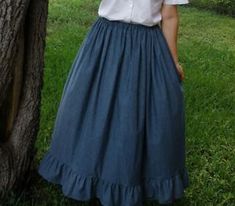 Top Seller for Custom Ladies skirt long full modest ruffle blue chambray denim S M L XL 1X 2X 3, Women's clothing Early 1900s Aesthetic, Modest Cute Outfits, 1900s Aesthetic, Sew Clothing, Skirt With Ruffle Hem, Twirly Skirt, Skirt Long, Cute Skirts, Top Seller